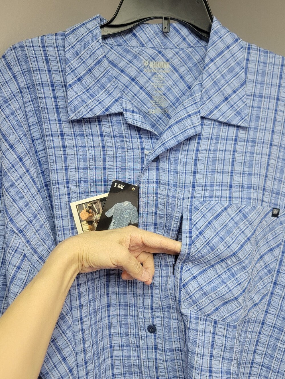 Blackhawk! Warrior Mens XXL 1700 Shirt Blue White Plaid Short Sleeve Lightweight - Picture 3 of 12